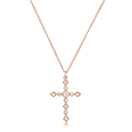 Dainty Art Deco Rose Gold Plated Clear CZ Cross Pendant freeshipping - Higher Class Elegance