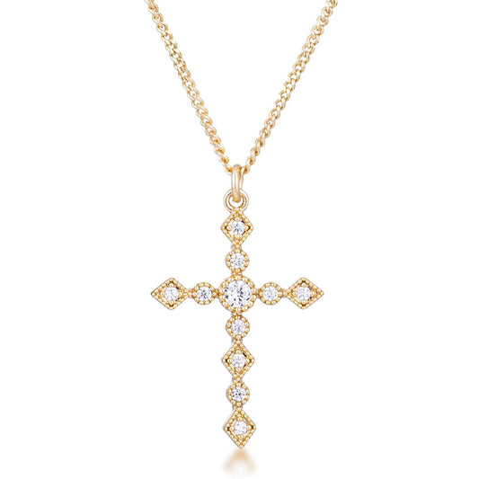 Dainty Art Deco Gold Plated Clear CZ Cross Pendant freeshipping - Higher Class Elegance