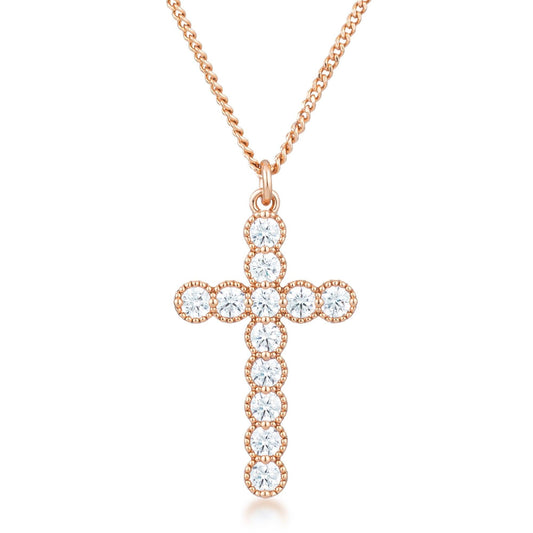 Micro Beaded Rose Gold Plated Clear CZ Cross Pendant freeshipping - Higher Class Elegance