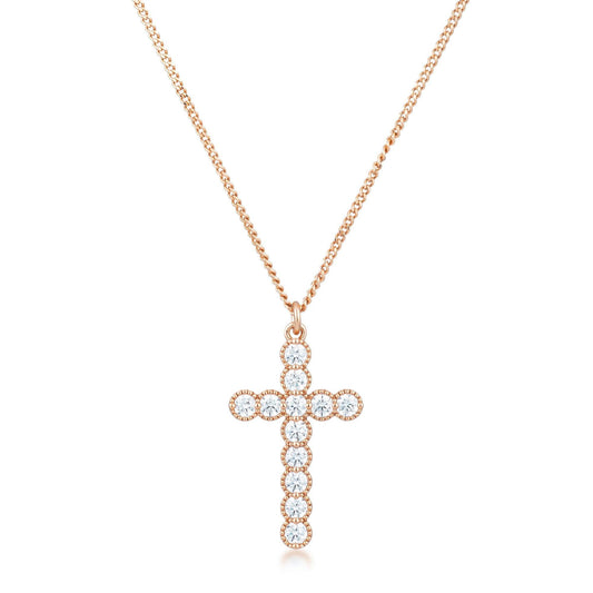 Micro Beaded Rose Gold Plated Clear CZ Cross Pendant freeshipping - Higher Class Elegance