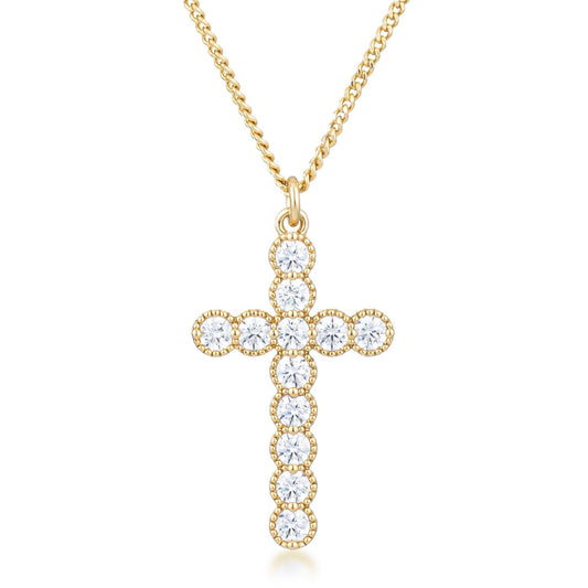 Micro Beaded 18k Gold Plated Clear CZ Cross Pendant freeshipping - Higher Class Elegance