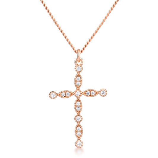 Delicate Vintage Rose Gold Plated Clear CZ Cross Pendant freeshipping - Higher Class Elegance