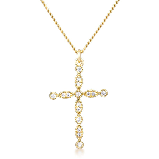 Delicate Vintage Gold Plated Clear CZ Cross Pendant freeshipping - Higher Class Elegance