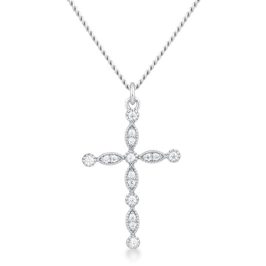 Delicate Vintage Rhodium Plated Clear CZ Cross Pendant freeshipping - Higher Class Elegance
