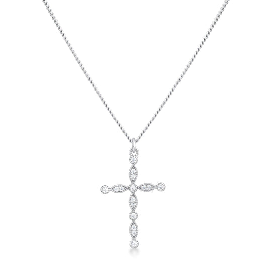 Delicate Vintage Rhodium Plated Clear CZ Cross Pendant freeshipping - Higher Class Elegance