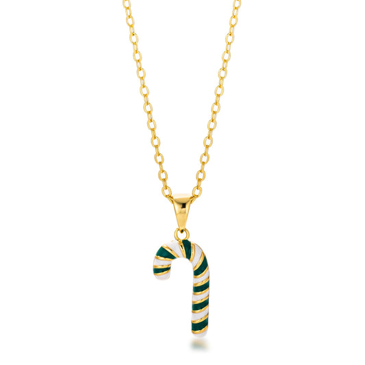 Gold Plated Enamel Candy Cane Necklace