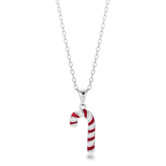 Rhodium Plated Enamel Candy Cane Necklace