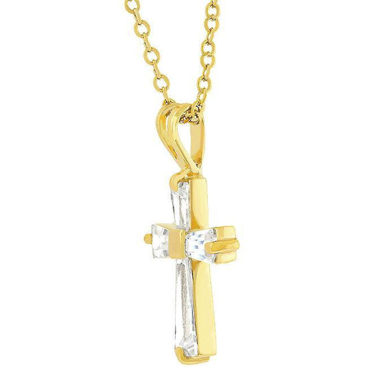 Goldtone Finish Baguette Cross freeshipping - Higher Class Elegance