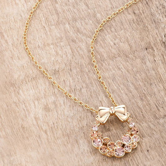 Goldtone Holiday Wreath Champagne Crystal Pendant freeshipping - Higher Class Elegance