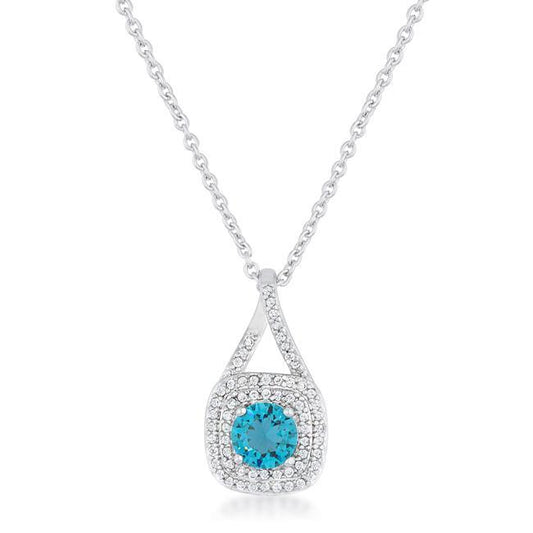 Christal 1.2ct Aqua CZ Rhodium Classic Necklace freeshipping - Higher Class Elegance