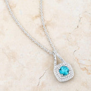 Christal 1.2ct Aqua CZ Rhodium Classic Necklace freeshipping - Higher Class Elegance