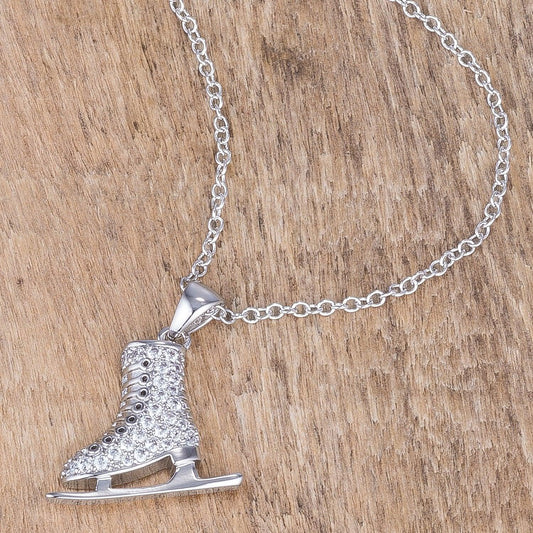 Delicate .4Ct Rhodium Plated Ice Skate Pendant freeshipping - Higher Class Elegance