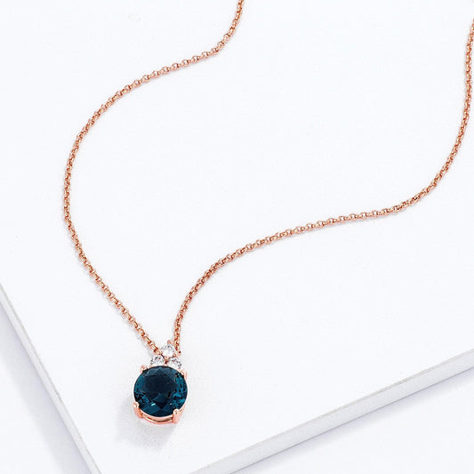 Simple Rose Gold Plated 9mm Blue Green CZ Pendant freeshipping - Higher Class Elegance