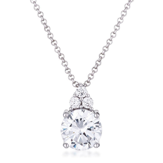 Simple Rhodium Plated 9mm Clear CZ Pendant freeshipping - Higher Class Elegance