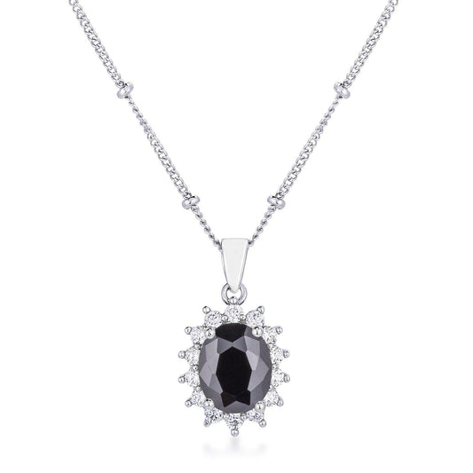 Rhodium Plated Black Petite Royal Oval Pendant freeshipping - Higher Class Elegance
