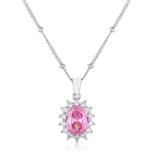 Rhodium Plated Pink Petite Royal Oval Pendant freeshipping - Higher Class Elegance
