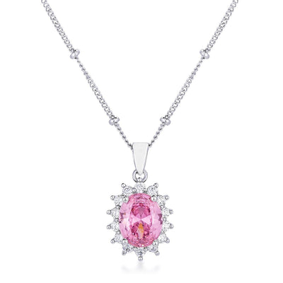 Rhodium Plated Pink Petite Royal Oval Pendant freeshipping - Higher Class Elegance