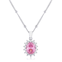 Rhodium Plated Pink Petite Royal Oval Pendant freeshipping - Higher Class Elegance