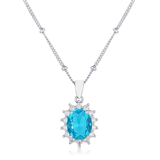 Rhodium Plated Aqua Blue Petite Royal Oval Pendant freeshipping - Higher Class Elegance