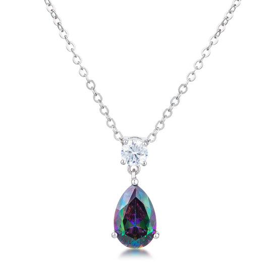 4.95Ct Rhodium Mystic Iridescent Teardrop Pendant freeshipping - Higher Class Elegance