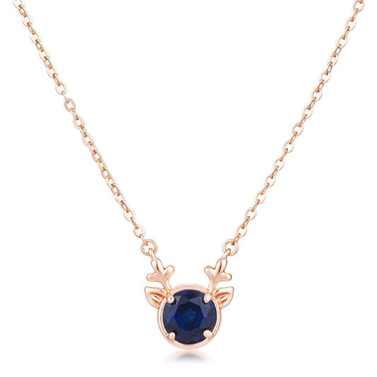 Rose Gold Plated Reversible Sapphire Blue CZ Reindeer Pendant freeshipping - Higher Class Elegance