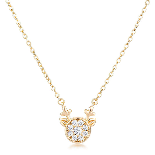 Gold Plated Reversible Champagne CZ Reindeer Pendant freeshipping - Higher Class Elegance