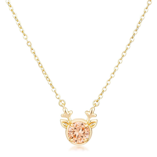 Gold Plated Reversible Champagne CZ Reindeer Pendant freeshipping - Higher Class Elegance
