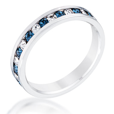 Clear and Blue Alternating Crystal Eternity Ring
