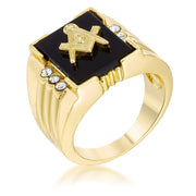 Goldtone Onyx Masonic Ring with CZ Accents freeshipping - Higher Class Elegance
