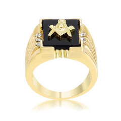 Goldtone Onyx Masonic Ring with CZ Accents freeshipping - Higher Class Elegance