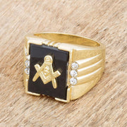 Goldtone Onyx Masonic Ring with CZ Accents freeshipping - Higher Class Elegance