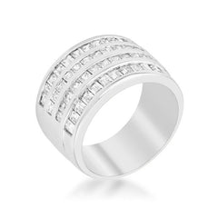 4 Row Rhodium Cubic Zirconia Cocktail Ring freeshipping - Higher Class Elegance