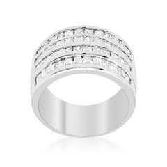 4 Row Rhodium Cubic Zirconia Cocktail Ring freeshipping - Higher Class Elegance