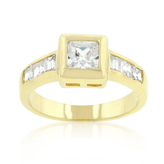 Simple Golden Square Bezel Cubic Zirconia Ring freeshipping - Higher Class Elegance