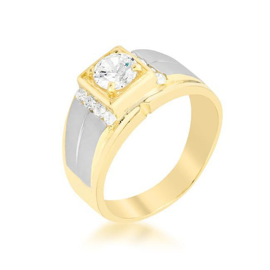 Cubic Zirconia Two-Tone Mens Ring freeshipping - Higher Class Elegance