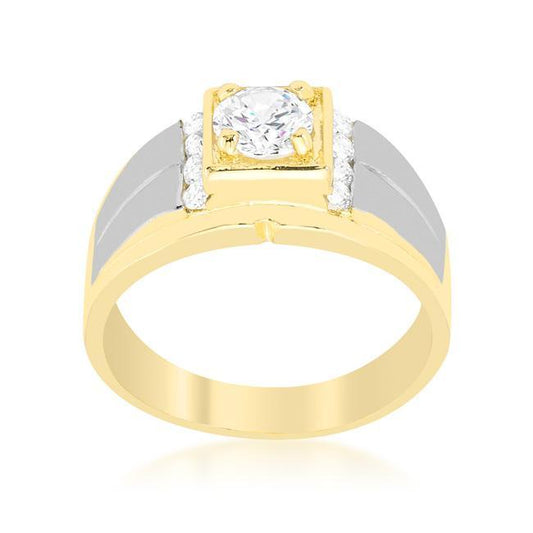 Cubic Zirconia Two-Tone Mens Ring freeshipping - Higher Class Elegance