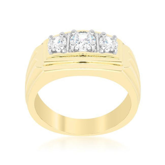 Golden Triplet Cubic Zirconia Ring freeshipping - Higher Class Elegance