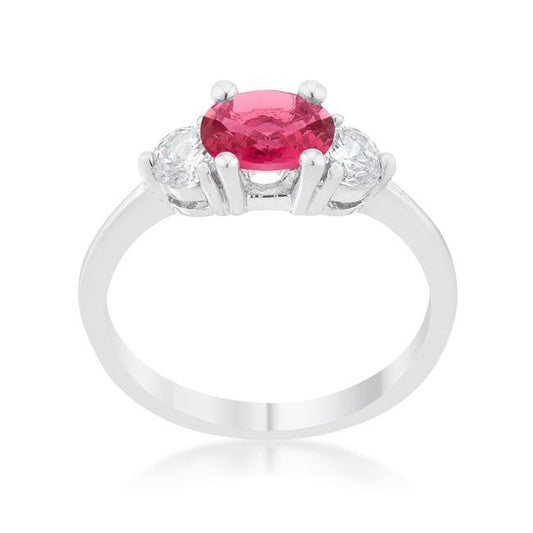 Miranna 1.2ct Fuchsia CZ Rhodium Classic Oval Ring freeshipping - Higher Class Elegance