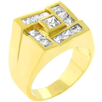 Mens Pave Shiny Goldtone Ring freeshipping - Higher Class Elegance