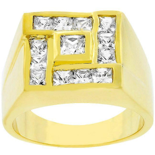 Mens Pave Shiny Goldtone Ring freeshipping - Higher Class Elegance