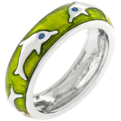 Green Apple Dolphin Enamel Ring freeshipping - Higher Class Elegance