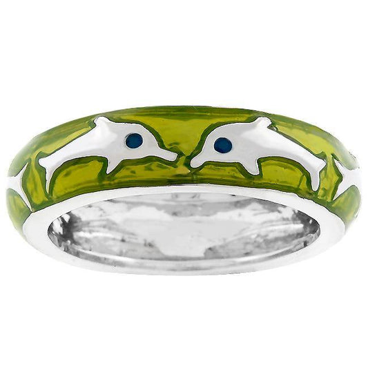 Green Apple Dolphin Enamel Ring freeshipping - Higher Class Elegance