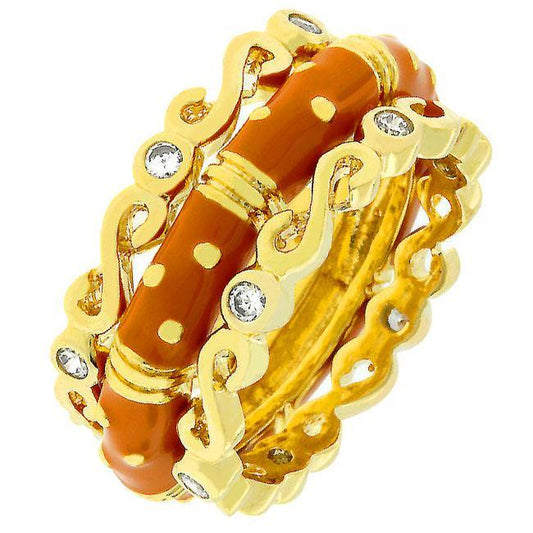 Spotted Orange Enamel Triplet Ring freeshipping - Higher Class Elegance