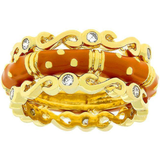 Spotted Orange Enamel Triplet Ring freeshipping - Higher Class Elegance