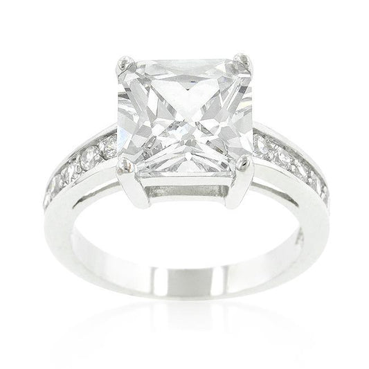 Classic Princess Cut Raised Pave Engagement Ring freeshipping - Higher Class Elegance