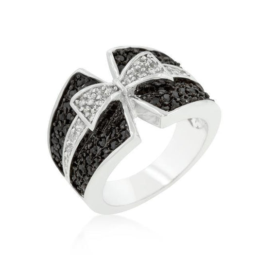 Jet Black and Clear Cubic Zirconia Bow Tie Ring freeshipping - Higher Class Elegance