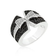 Jet Black and Clear Cubic Zirconia Bow Tie Ring freeshipping - Higher Class Elegance