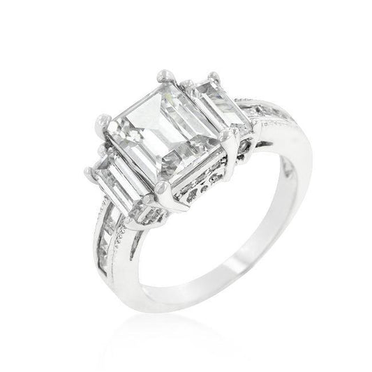 Emerald Cut Triplet Engagement Ring freeshipping - Higher Class Elegance