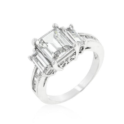 Emerald Cut Triplet Engagement Ring freeshipping - Higher Class Elegance