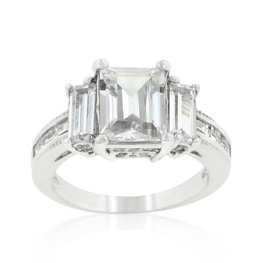 Emerald Cut Triplet Engagement Ring freeshipping - Higher Class Elegance